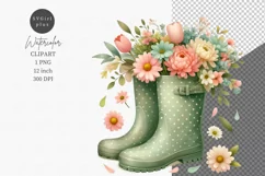 Spring clipart, Rain boots clipart, Floral clipart Product Image 1