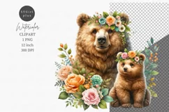 Mother's Day clipart, Bear clipart, Watercolor clipart Product Image 1