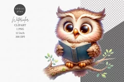 Owl reading a book, Owl clipart, Watercolor clipart Product Image 1
