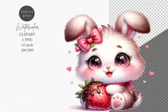 Baby bunny with strawberry clipart, Valentines Day Product Image 1