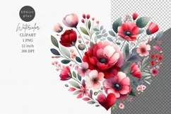 Valentines Day, Heart clipart, Floral heart clipart Product Image 1