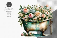 Metal bathtub clipart, Floral bathtub clipart Product Image 1