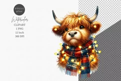 Christmas clipart, Highland calf clipart, Product Image 1