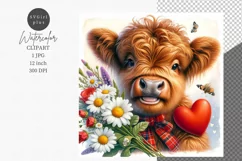 Valentines day, Highland calf, JPG, Junk journal, Product Image 1