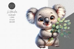 Baby koala with eucalyptus clipart, Watercolor clipart, Product Image 1