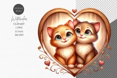 Two cats in love, Valentine's Day, Watercolor clipart Product Image 1