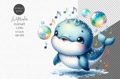 Whale singing clipart, Watercolor clipart, Product Image 1