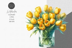 Tulips in vase clipart, Spring clipart, Yellow tulips Product Image 1
