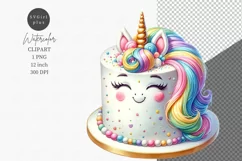 Unicorn cake clipart, Valentines Day, Birthday clipart Product Image 1