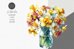 Daffodils in vase clipart, Flowers clipart, Watercolor Product Image 1
