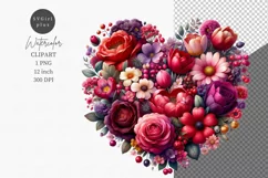 Valentines Day, Heart clipart, Floral heart clipart Product Image 1