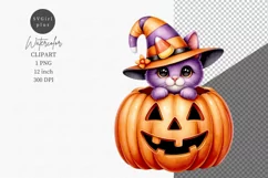 Halloween clipart, Kitten clipart, Pumpkin clipart Product Image 1