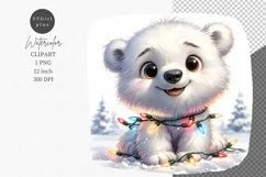 Polar bear clipart, Christmas lights clipart, Christmas Product Image 1