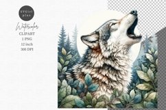 Wolf howls at the moon clipart, Watercolor clipart Product Image 1