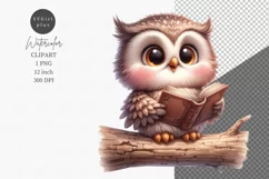 Owl reading a book, Owl clipart, Fantasy clipart Product Image 1