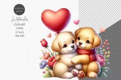 Valentines day clipart, Two puppies clipart Product Image 1