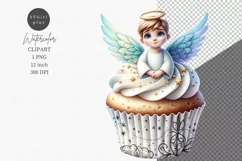 Angel cupcake clipart, Christmas clipart, Watercolor Product Image 1
