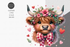 Valentines Day clipart, Highland calf clipart, Product Image 1