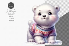 Polar bear clipart, Christmas clipart, Watercolor clipart Product Image 1