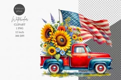 Patriotic clipart, Red blue truck, Patriotic clipart, Product Image 1