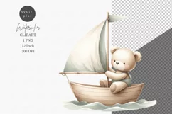 Teddy bear in sailboat, Kids clipart, Nursery clipart Product Image 1