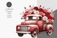 Red truck clipart, Valentines Day, Roses clipart Product Image 1