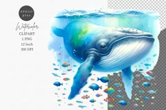 Whale under the sea clipart, Watercolor clipart Product Image 1