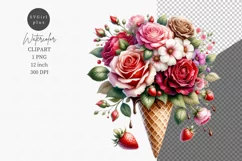Valentines day, Ice cream clipart, Floral clipart Product Image 1