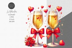 Valentines day, Champagne clipart, Party clipart, Product Image 1