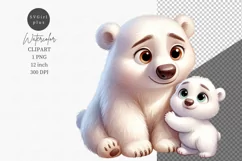 Polar bear and mom, Love clipart, Watercolor clipart Product Image 1
