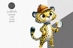 Animals clipart, Leopard detective clipart, Watercolor Product Image 1