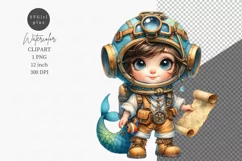 Mermaid sea explorer clipart, Mermaid clipart, Nursery Product Image 1