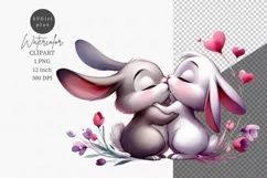 Valentines day clipart, Two bunnies clipart, Kiss clipart Product Image 1