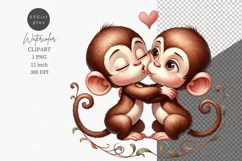 Monkey in love clipart, Kiss clipart, Valentines Day Product Image 1