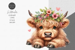 Valentines day, Highland calf clipart, Cow clipart, Product Image 1