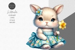 Bunny with daffodil clipart, Bunny clipart, Spring clipart Product Image 1