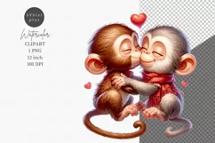 Monkey in love clipart, Kiss clipart, Valentines Day Product Image 1