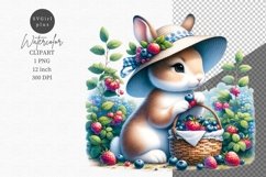 Bunny picking berry clipart, Bunny clipart, Product Image 1