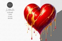 Red heard clipart, Drippling heart clipart, Love clipart Product Image 1