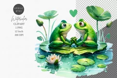 Two frogs in love, Valentine's Day, Watercolor clipart Product Image 1