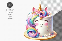 Unicorn cake clipart, Valentines Day, Birthday clipart Product Image 1