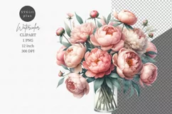 Blush peonies in vase clipart, Flowers clipart, Watercolor Product Image 1