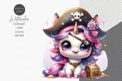 Unicorn pirate clipart, Fantasy clipart, Nursery clipart Product Image 1