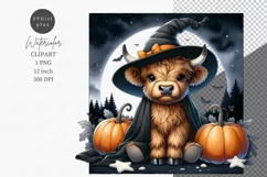Halloween clipart, Highland calf clipart, Watercolor clipart Product Image 1