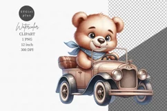 Teddy bear driving clipart, Car clipart, Watercolor clipart Product Image 1