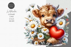 Valentines day, Highland calf clipart, Cow clipart Product Image 1