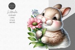 Bunny with flowers clipart, Spring clipart, Easter clipart Product Image 1