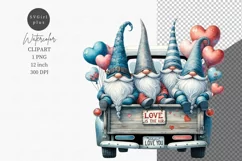 Valentines day, Gnomes clipart, Gnome on truck clipart Product Image 1