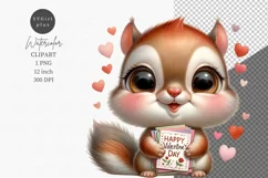 Squirrel clipart, Valentine's Day, Watercolor clipart Product Image 1