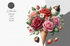 Valentines day, Ice cream clipart, Floral clipart Product Image 1